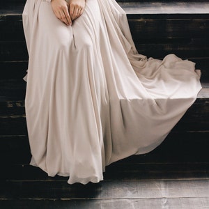 Nude bishop sleeve wedding dress with hand-painted bodice, rustic wedding dress, minimalist wedding dress, long sleeve wedding dress image 5