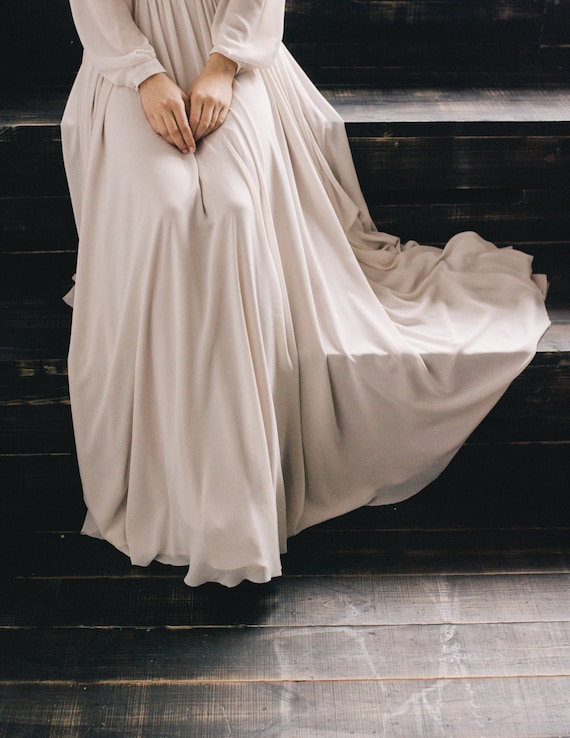 beige bishop sleeve dress Rareism Women's Dinklage Beige Polyester V-Neck Plain Bishop Sleeve Mi main image 0