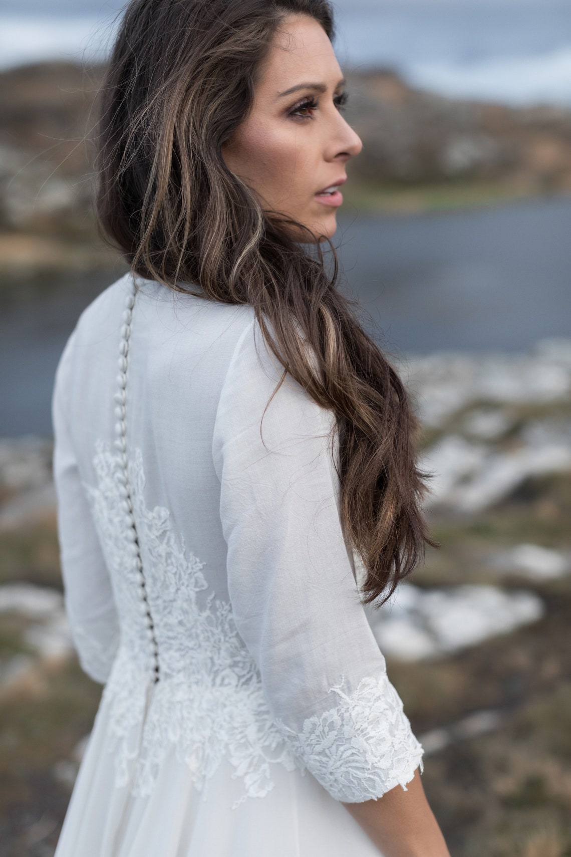 Modest Wedding Dress With Lace Bishop Sleeves and Embroidery - Etsy