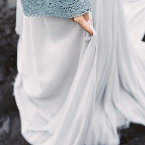 Blue V-neck Wedding Gown With Wide Sleeve With Lace Edging - Etsy