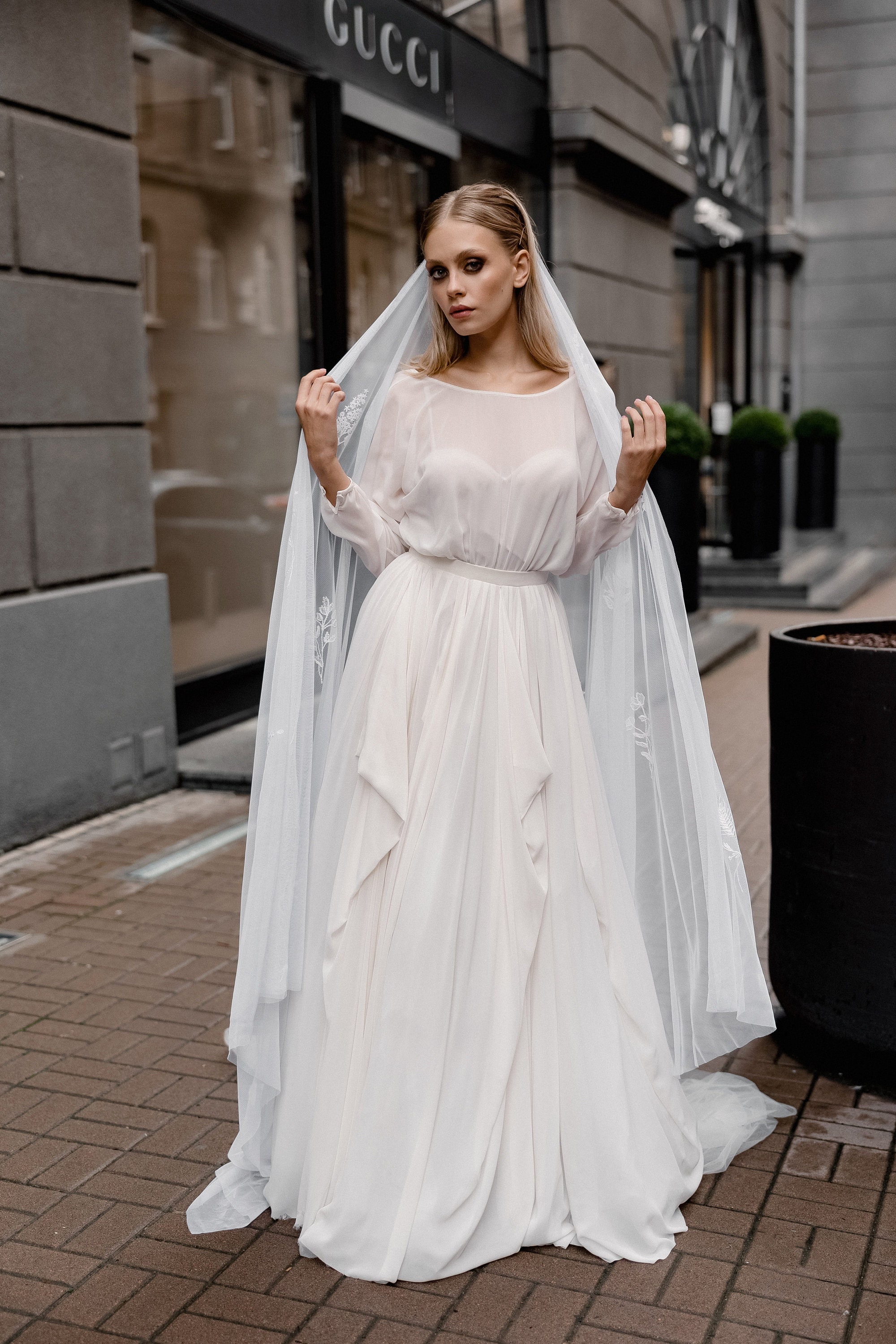 Illusion strap wedding dress deals