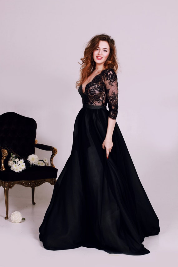 black lace wedding gown