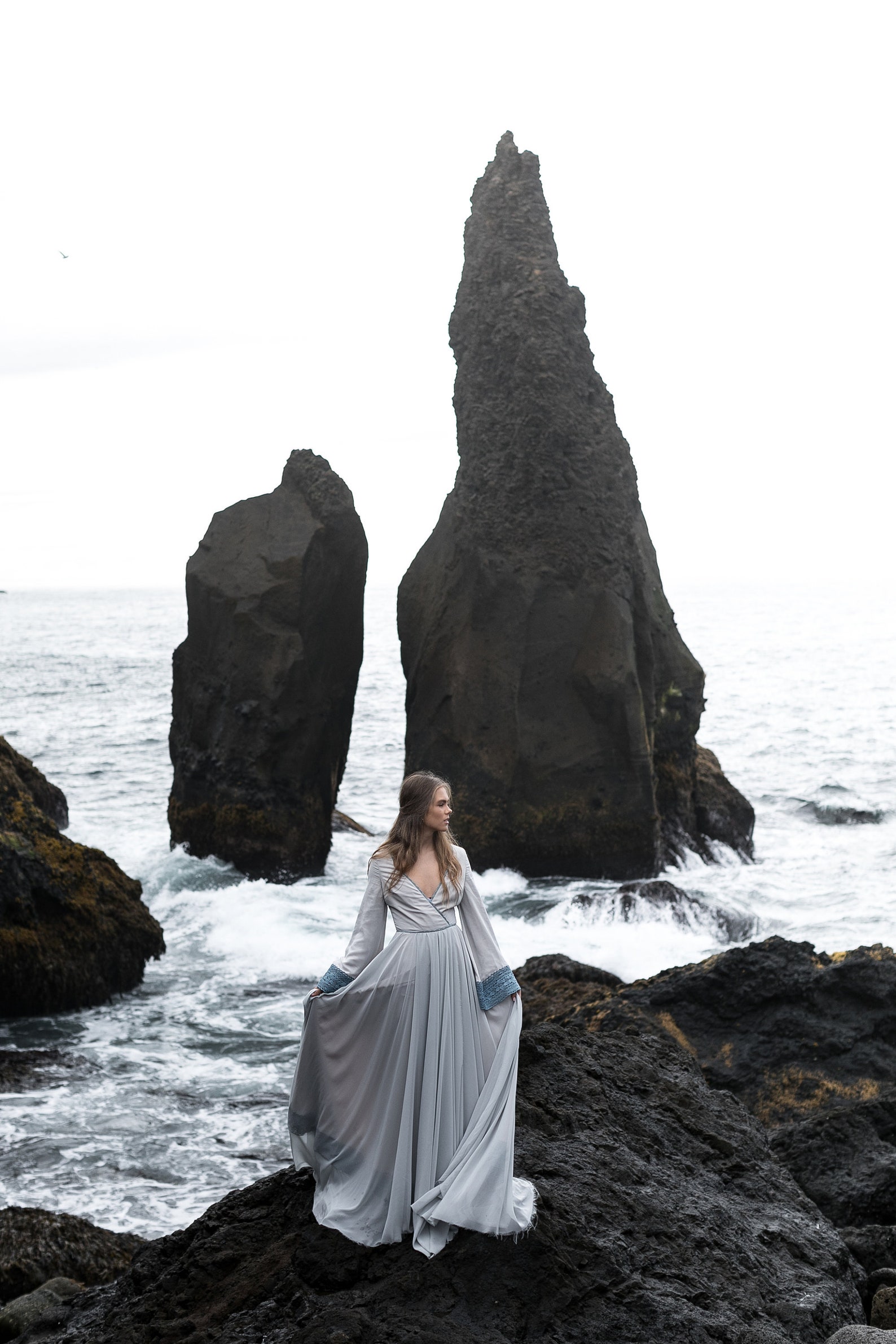 Blue V-neck Wedding Gown With Wide Sleeve With Lace Edging - Etsy