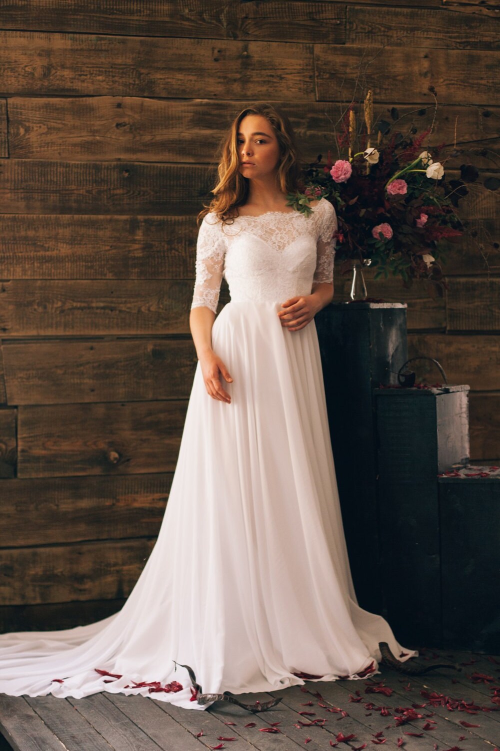 Wedding Dress With Sheer Lace 