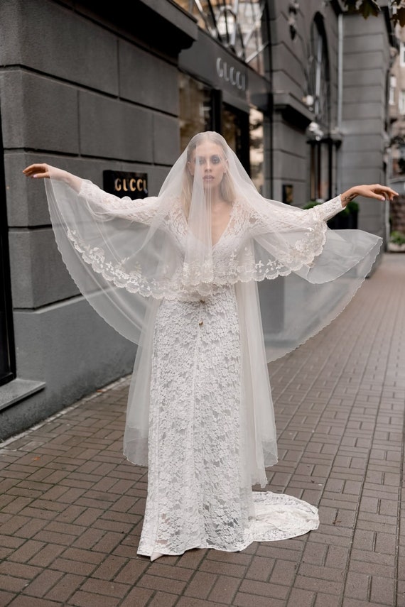 Buy Vintage Inspired Wedding Dress, Beige Wedding Dress, Lace Wedding Dress,  V-neck Wedding Dress Online in India - Etsy