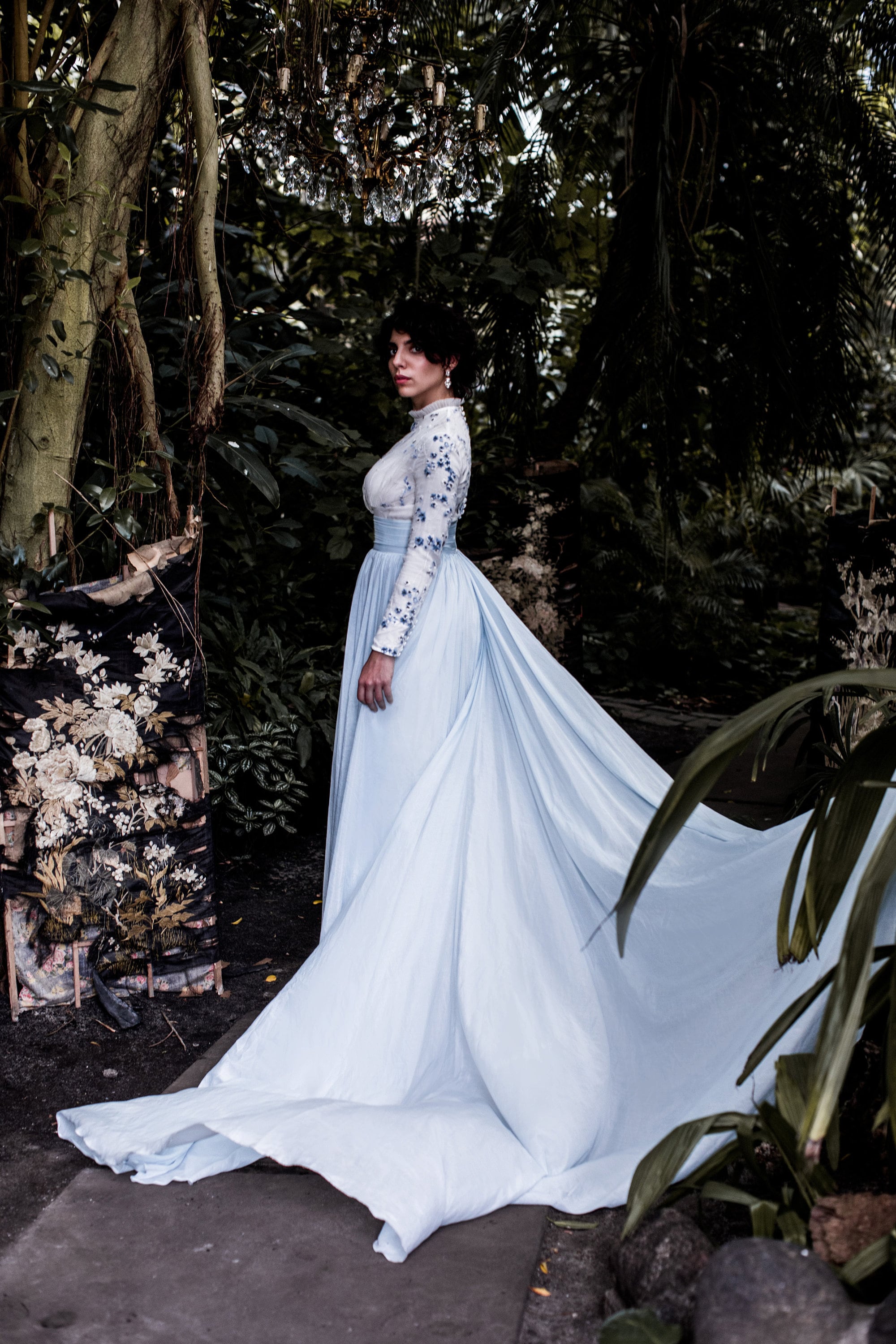 Light-blue Wedding Dress With Floral Embroidery - Etsy