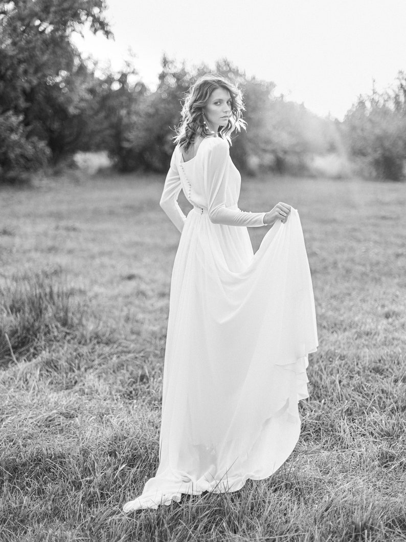 Long Sleeve Sheath Wedding Dress With Modest High Neck Bodice - Etsy