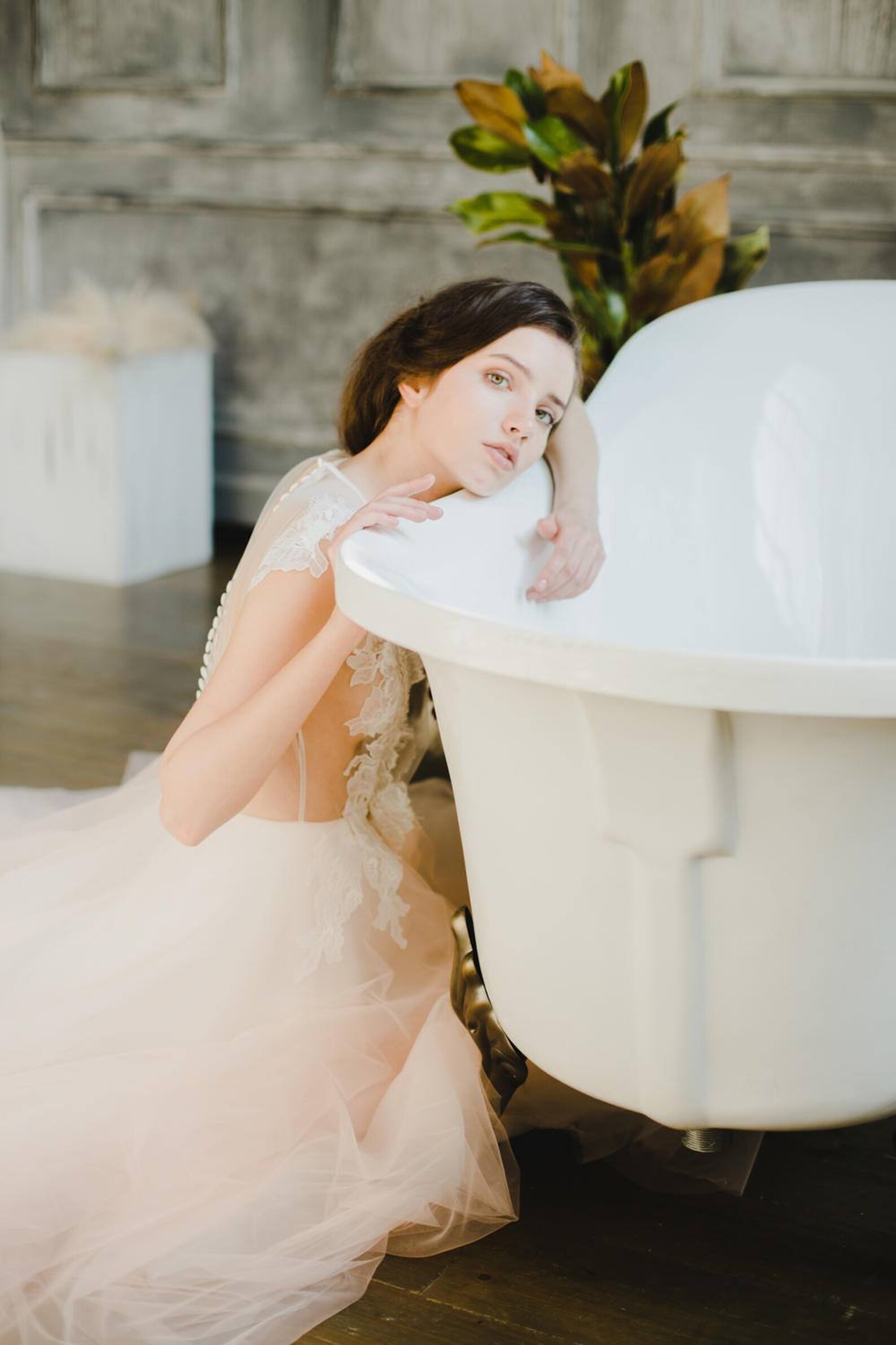 Romantic ball gown peach wedding dress with sheer bodice with Etsy