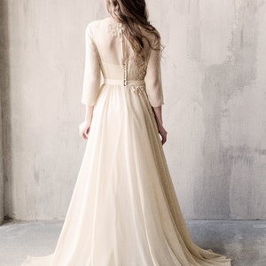 Corset Wedding Dress With Elbow Sleeve Sheer Bodice - Etsy