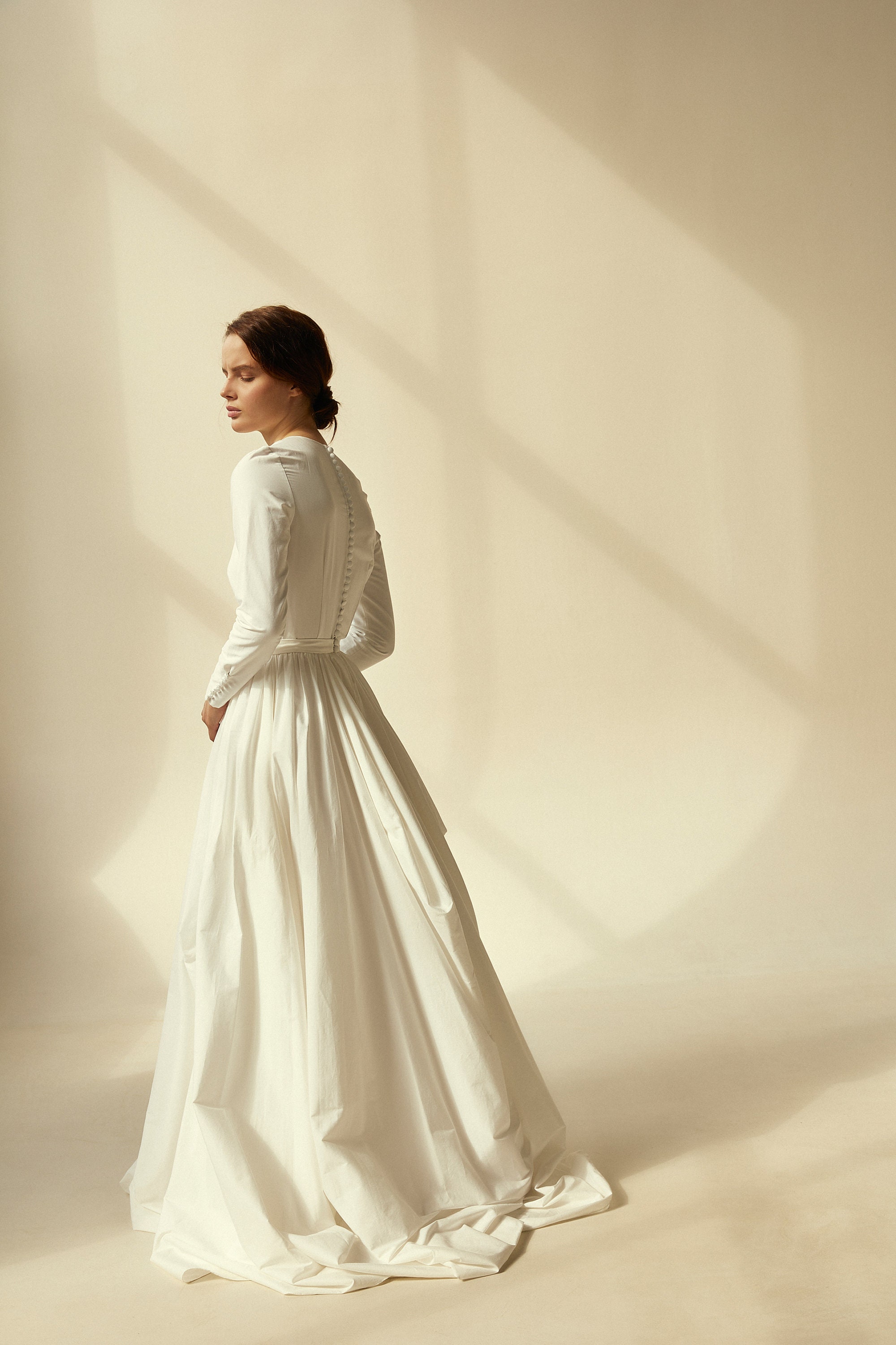Modest Cotton Wedding Dress With High-neck Bodice and Draped Skirt - Etsy