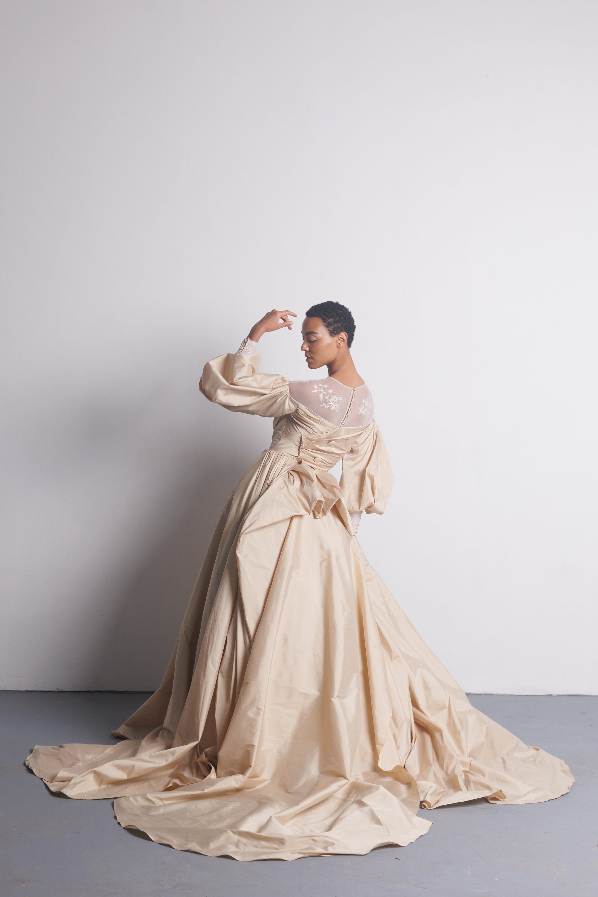 Vintage Inspired Taffeta Wedding Dress With Embroidered