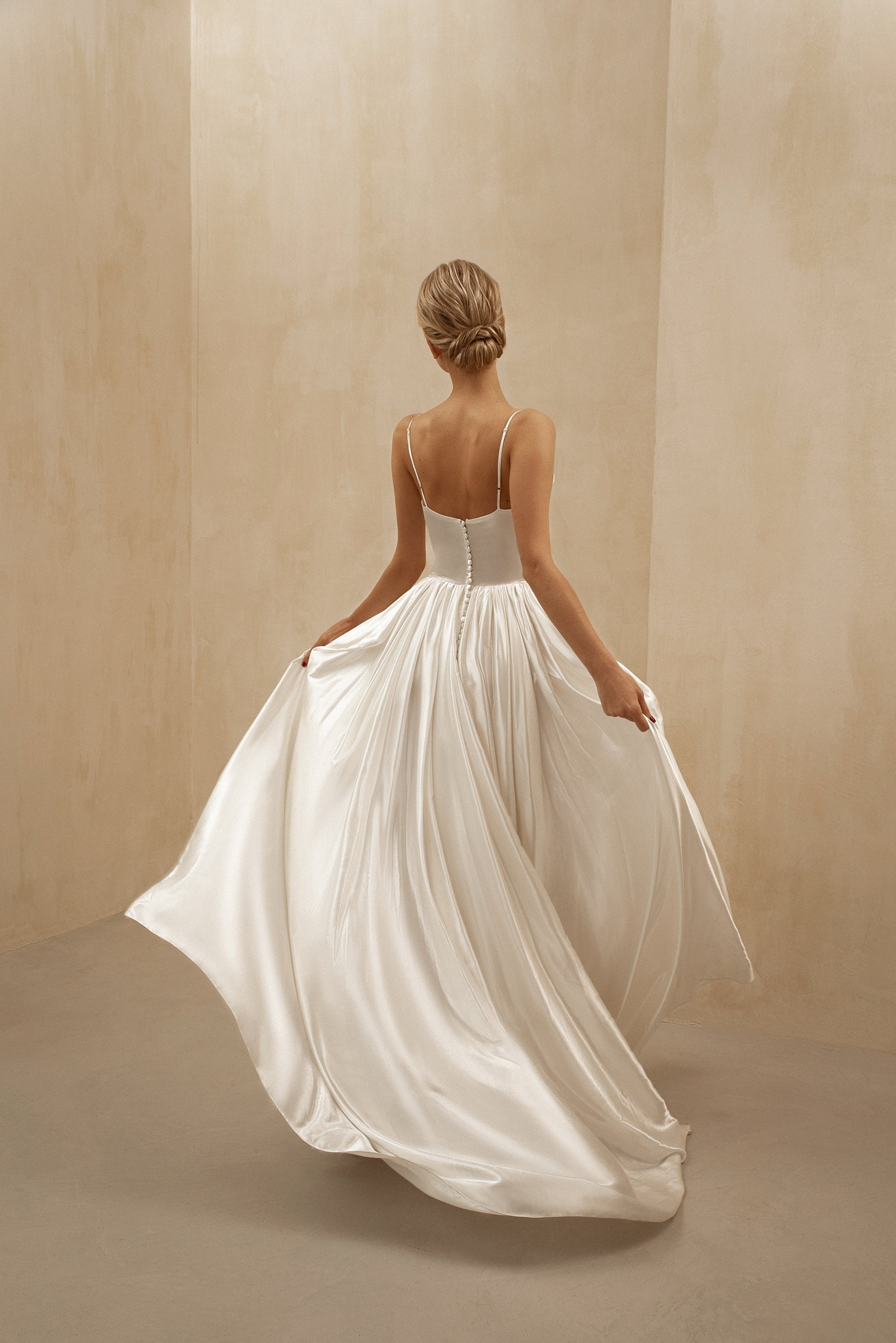 Silky Satin Fitted with Strappy Back Wedding Dress