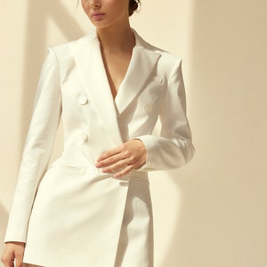 Bridal pantsuit with illusion wedding trousers and white long wedding jacket image 8