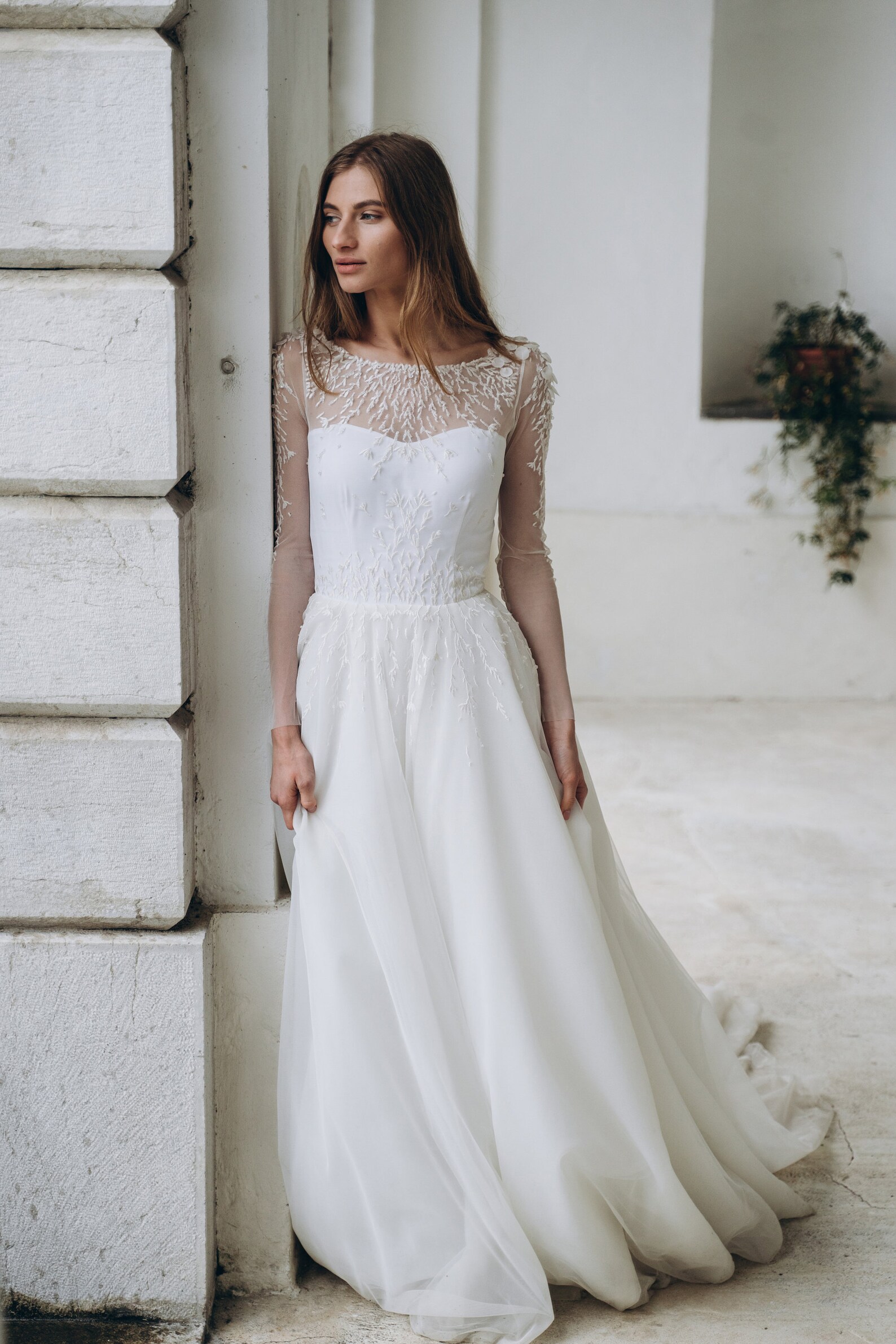 Long Sleeve Wedding Dress, Off-white Wedding Dress, Ball-gown Wedding ...