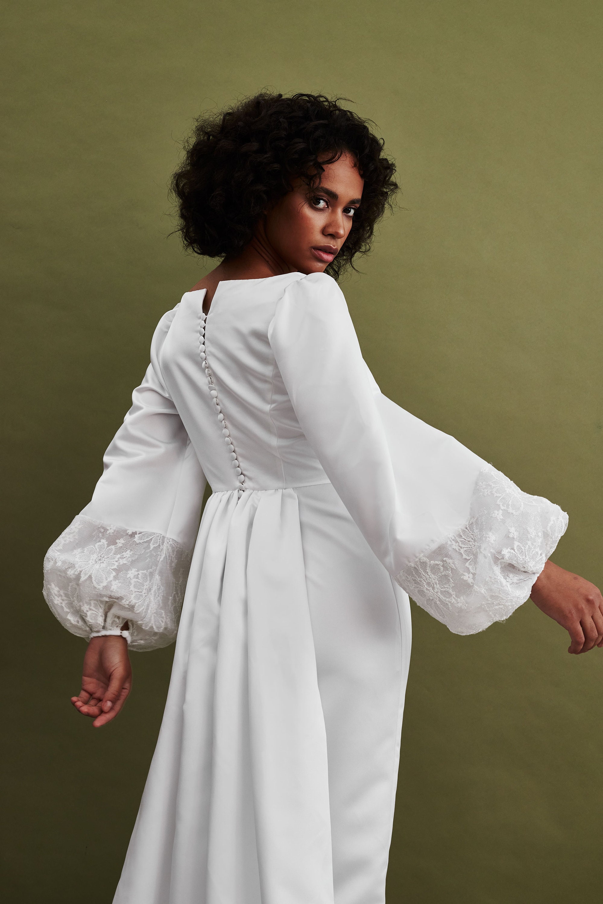 arabic long sleeve dress Modest Arabic Long Shirt With Full Sleeves Dress for Women Cream / M