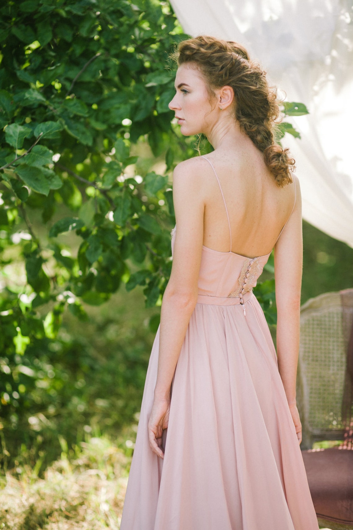 Spaghetti Straps A-Line Pink Long Party Dress Wedding Guest Dress, DP4039 main image 1