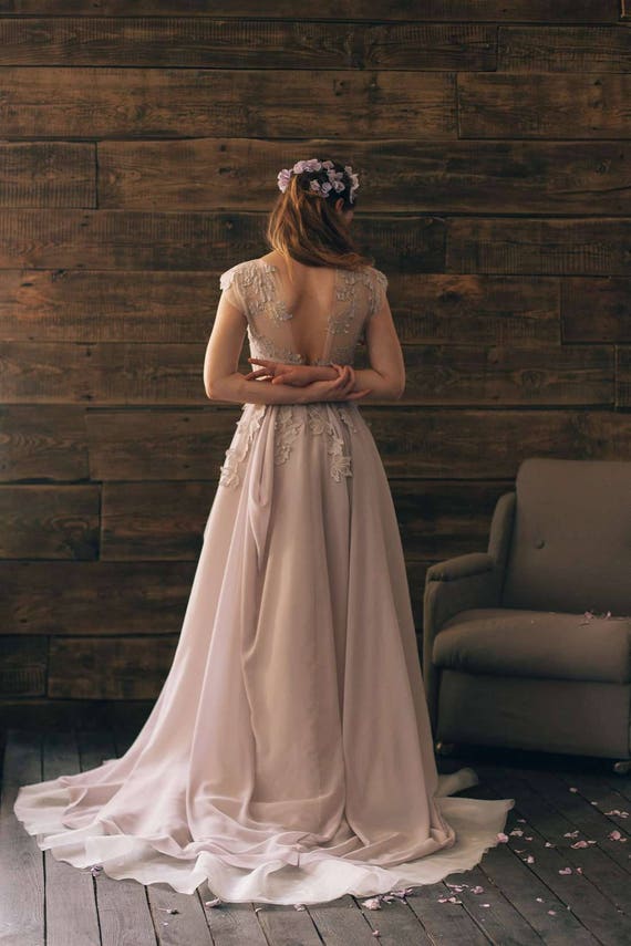floating lace wedding dress