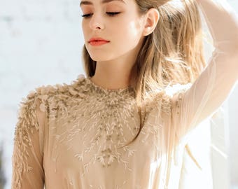 princess polly baby blue dress Cream Color Dress For Wedding Long Sleeve Wedding Beige Color Wedding Gowns  Beige Wedding