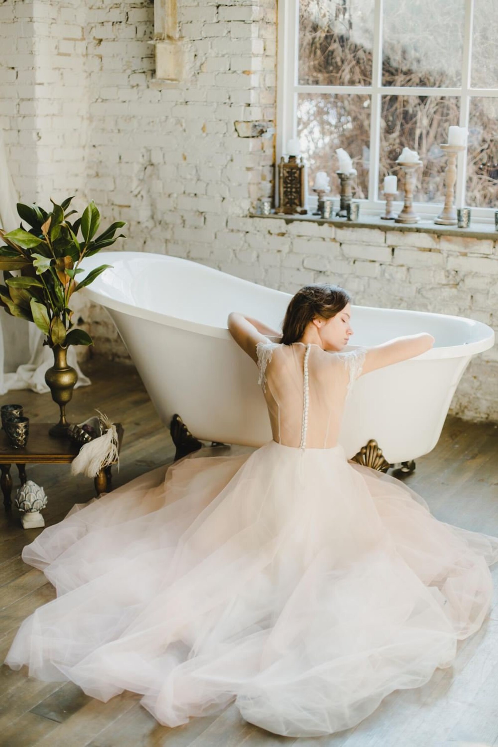 Romantic ball gown peach wedding dress with sheer bodice with Etsy