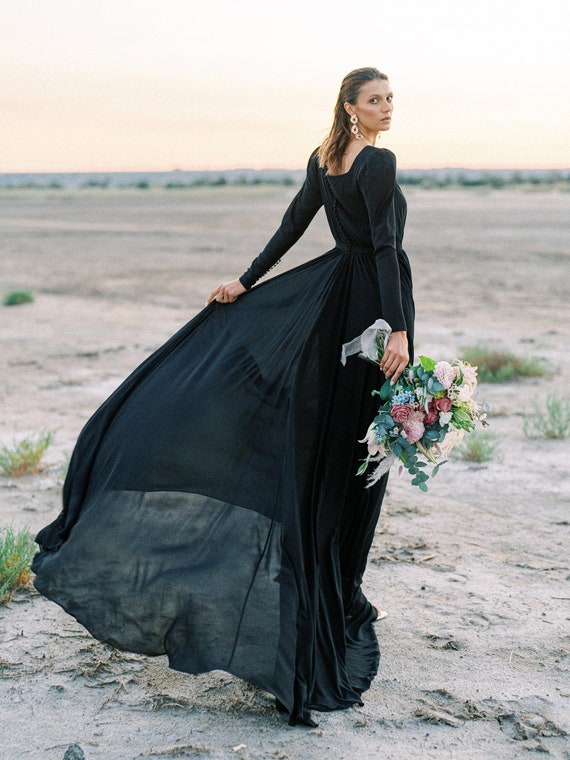 black long sleeve wedding dress