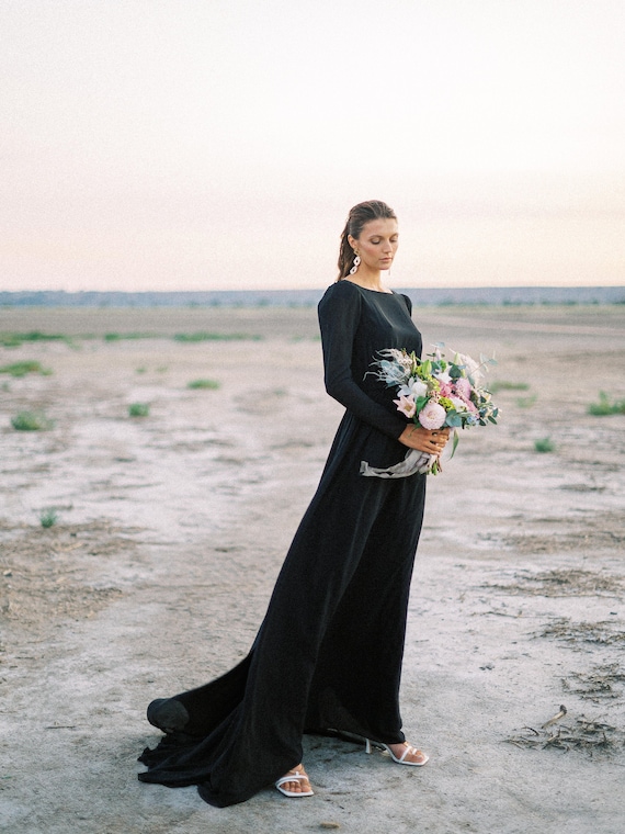 18+ High Neck Long Black Dress