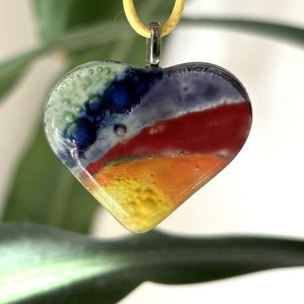 Fused Glass Rainbow Heart Pendant/ Suncatcher/Ornament/ Keepsake