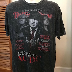 Large AC DC T shirt Rolling Stone Colleccion Grungy Distressed Black T shirt