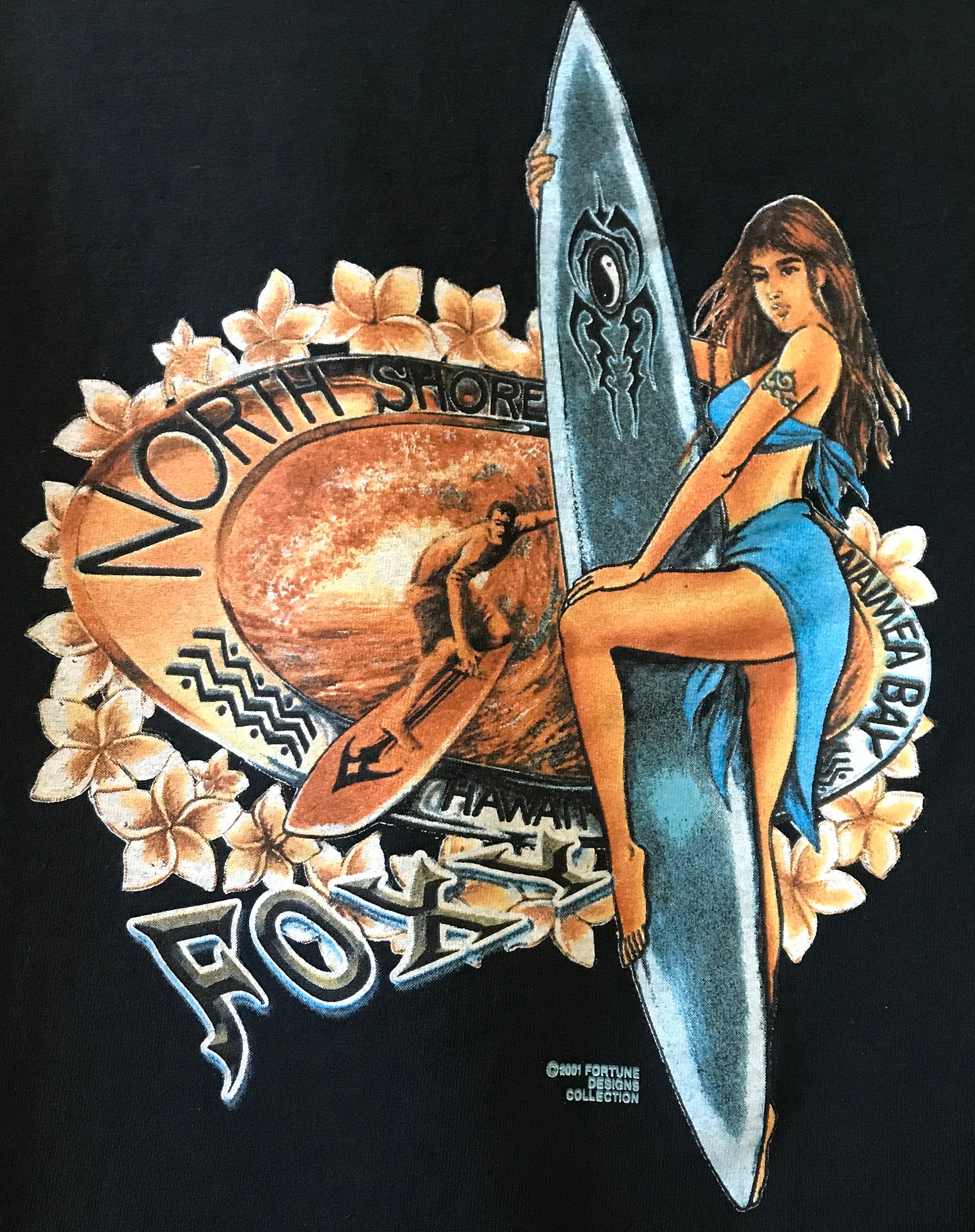 2001 Surf T Shirt North Shore Foxy Surfboard Graphic T