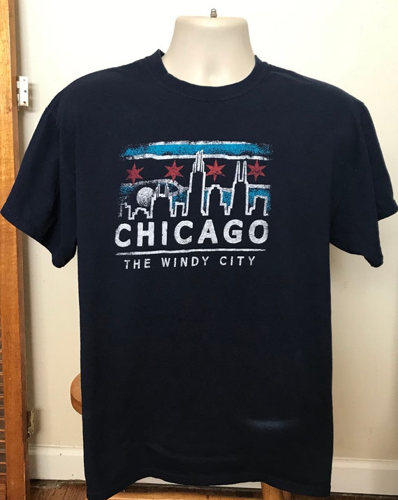 Chicago T shirts Navy Blue Crew Neck Graphic T sh… - image 1