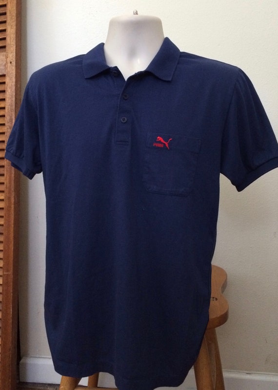 Imported Vintage Puma Polo Shirt Navy Blue Collar… - image 1