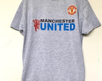 Youth Vintage Soccer T shirts Manchester United Gray Children's T shirt Hanes Heavyweight Youth Medium