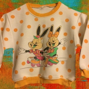 1980&#39;s Toddler Size 3  Bunny Rabbits Skateboard Sweater Sweatshirt Polka Dot Sweatshirt/Sweater Skateboard Bunnies