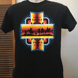 Palm Springs Tribal Indian Black T shirt Black adult Small Crew Neck T shirt