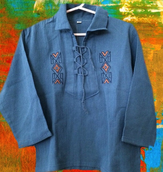 Youth Size 4 Blue Drawstring Embroidered ShirtBlouse Unisex Summer Shirts Casual School Clothes