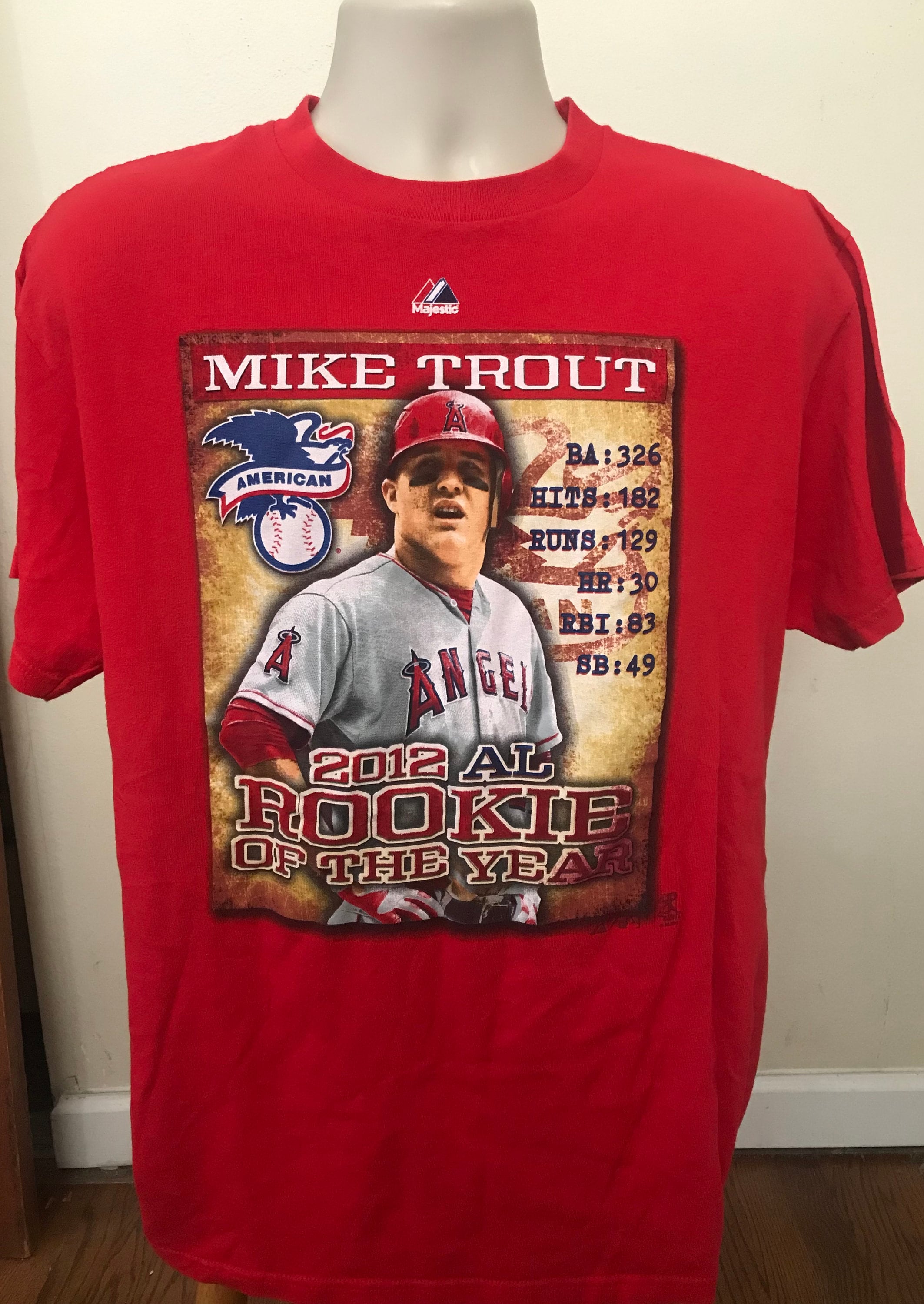 Mike Trout 2012 Rookie of the Year T Shirt Majestic Brand 