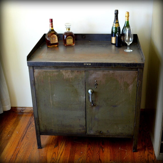 Items similar to Industrial Bar Cart Vintage Metal Army Green