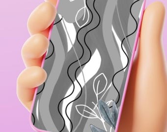 Fondo de pantalla para móvil con arte abstracto de líneas onduladas en escala de grises