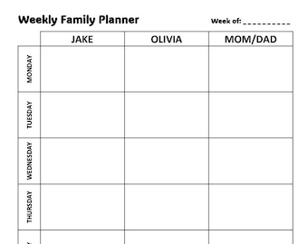 Printable Minimalist Weekly Family Planner, Family Schedule, Kids Schedule, Family Organizer, Family Calendar Template