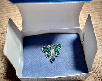 1995 Vintage Avon May Birthstone Butterfly Lapel Pin in Original Box