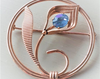 1960's Vintage Van Dell 12k Gold 1/20 Rhinestone Pin -  Swarovski Topaz Blue Rhinestone - Designer Pin