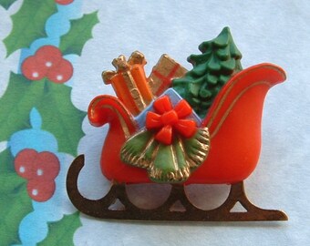 Rare HALLMARK Inc. 1980's Collector Book Piece Vintage Christmas Santa SLEIGH Pin SIGNED