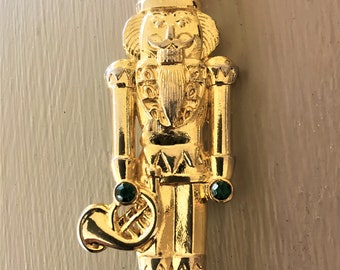 Vintage Signed J.J. Tin Soldier Gold with Faceted Rhinestones Christmas Pin