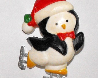 Rare HALLMARK Inc. 1983 Book Piece Vintage Christmas Skating PENGUIN Pin SIGNED