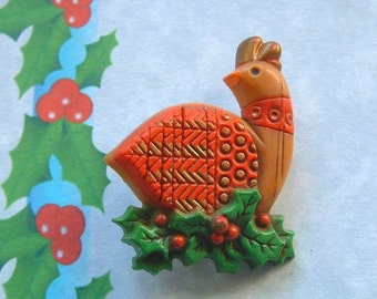 Rare HALLMARK Collector BOOK Piece Hallmark Inc. 1980's Vintage Christmas PARTRIDGE in a Pear Tree Bird Pin Signed
