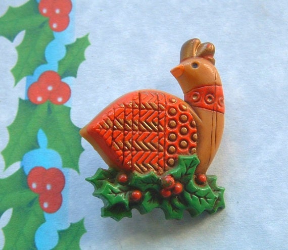 Rare HALLMARK Collector BOOK Piece Hallmark Inc. 1980's Vintage Christmas PARTRIDGE in a Pear Tree Bird Pin Signed