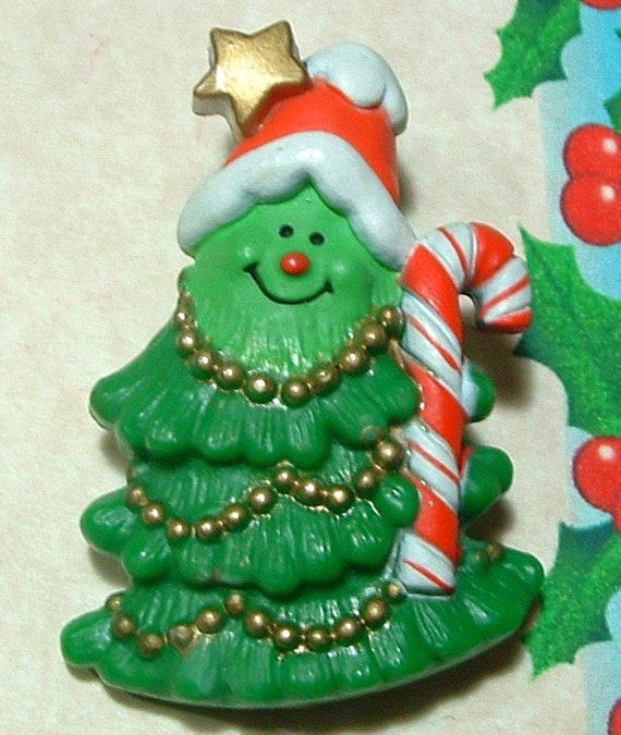 Rare HALLMARK Collector BOOK PIECE Vintage Hallmark Cards Inc. Vintage Christmas Jolly Christmas Tree Pin Signed