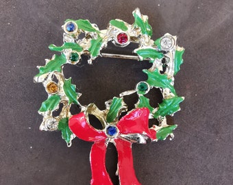 1960's Vintage GERRY'S Christmas Wreath & Bow with rhinestones - Gerrys - 60 years old Rare Hard to find version