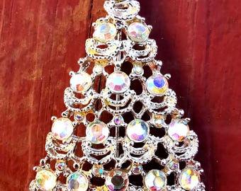 Collector BOOK Piece Vintage BJ B.J. (Beatrix) Christmas Tree with AB Faceted Rhinestones Pin