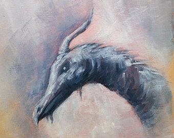 Ghost Dragon. Original fantasy oil painting on primed illustration board.