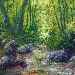 East Swamp Brook in Bethel Conn. 8x10 inch landscape painting in acrylic.